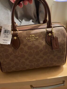 Coach Brown Signature Canvas Satchel with Gold Hardware